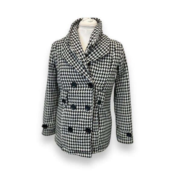 Jou Jou Womens Black & White Houndstooth Double-Breasted Coat Size L - Picture 1 of 9